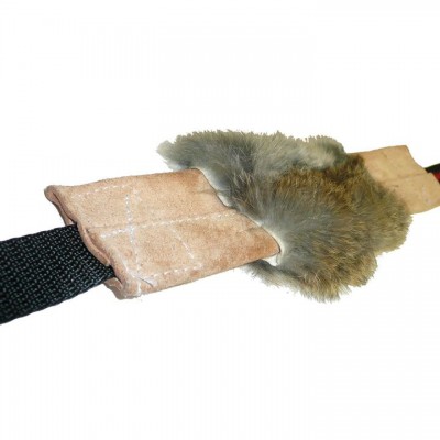 Tug Pelle con pelo coniglio doppia impugnatura per cani