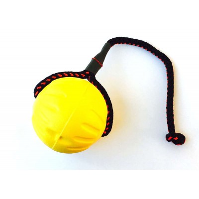 Pallina galleggiante con corda. 90 mm. gomma, gialla per cani