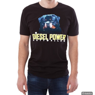 T-shirt Nera unisex Diesel Power Rottweiler L addestramento cani