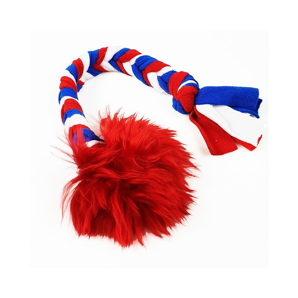 Treccia in pile con pompon in pelo di pecora per cani